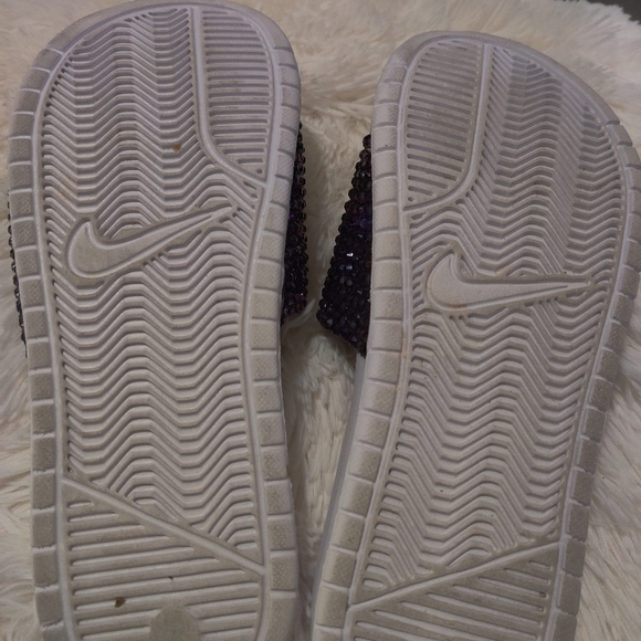 Blinged Out Nike Slides Purple and Green Size US 6 - Picture 5 of 6